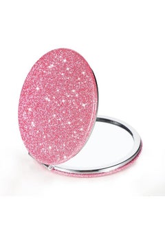 Dynippy Dynippy Compact Mirror 3.15 inch Double-Sided 1X/2X Magnifying Bulk Pu Leather Makeup Mirrors Round Mirror for Purses Small Pocket Portable Hand Mirror (1, Bling Pink, 3.15 * 3.15 inch)  - Image 2