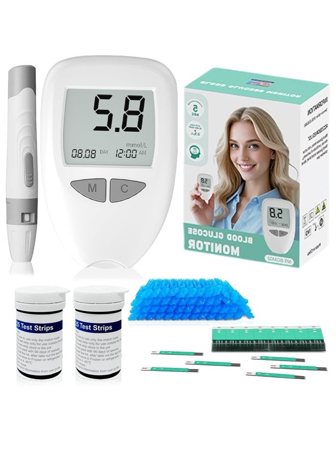 100 شرائط اختبار + 100 Lancets Blood Glucose Monitor Kit - مقياس اختبار مرض السكري عالي الدقة بدون نظام ترميز ، ويشمل جهاز إطلاق لمراقبة السكر في الدم بسهولة - Image 1