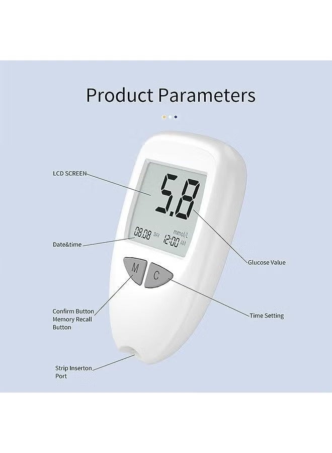 100 شرائط اختبار + 100 Lancets Blood Glucose Monitor Kit - مقياس اختبار مرض السكري عالي الدقة بدون نظام ترميز ، ويشمل جهاز إطلاق لمراقبة السكر في الدم بسهولة - Image 3