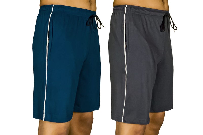 0-DEGREE Men's Regular Fit Shorts with Zip Pocket-Blue & Grey-Size XXL 36-38 - Image 1