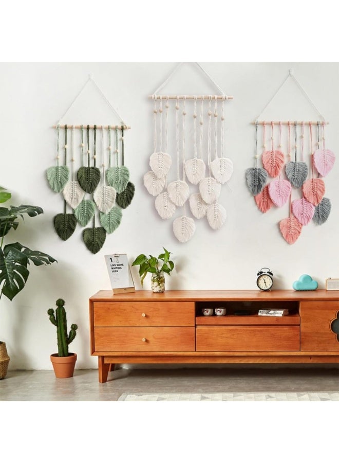 Home Gallery Boho Macrame Tapestry Woven Wall Hanging Leaf Feather Wall  - Image 3