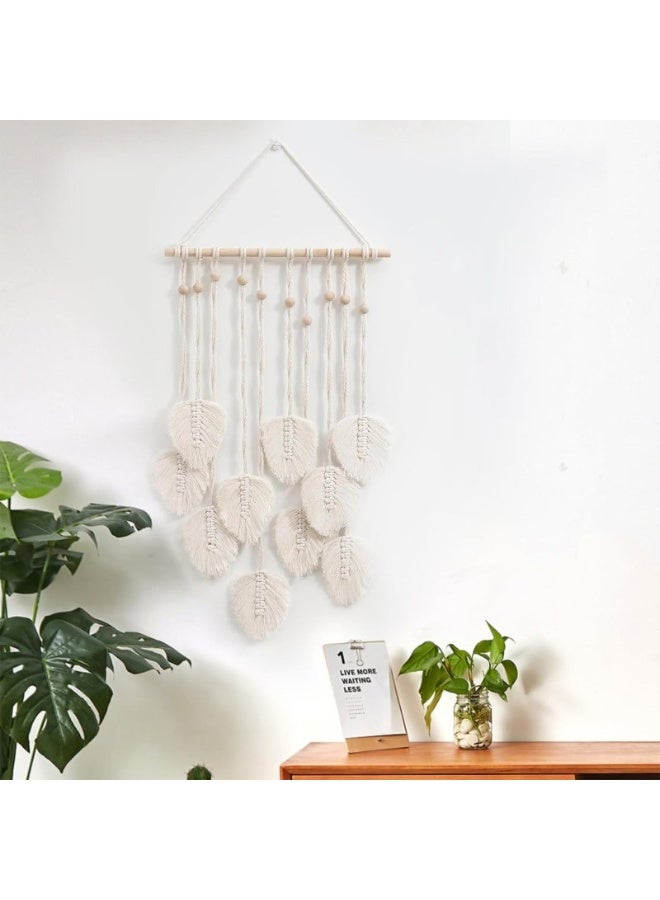 Home Gallery Boho Macrame Tapestry Woven Wall Hanging Leaf Feather Wall  - Image 1