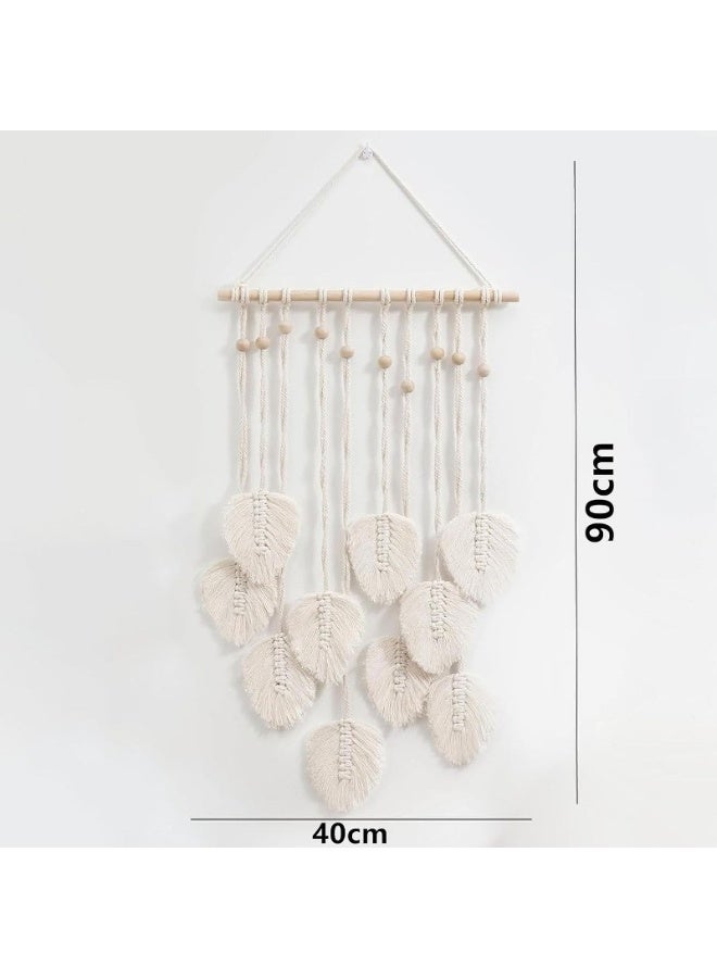 Home Gallery Boho Macrame Tapestry Woven Wall Hanging Leaf Feather Wall  - Image 5