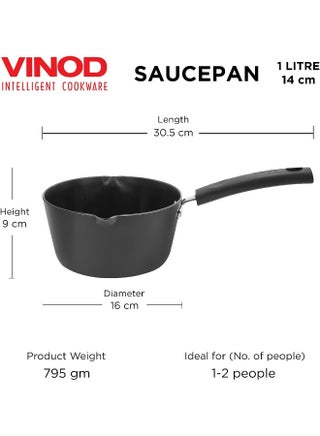 Vinod Hard Anodised American Sauce Pan without Lid, 14 cm, 1 L - view 2