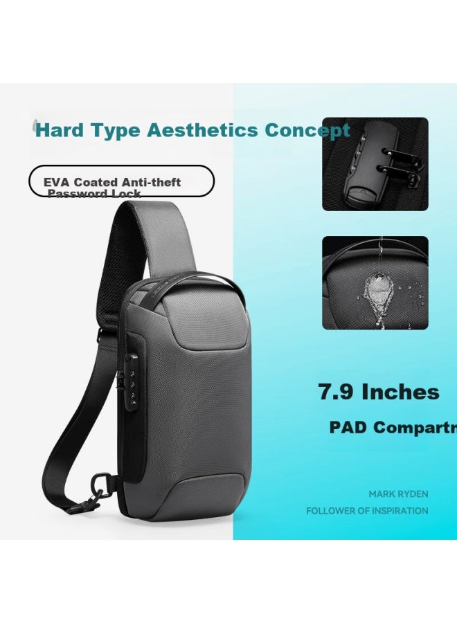 Mark Ryden Chest Bag, Men's Shoulder Bag With Password Lock, Crossbody Bag, Large Capacity Travel Backpack, Water-resistant Mr7116 Elite Gray - Image 1