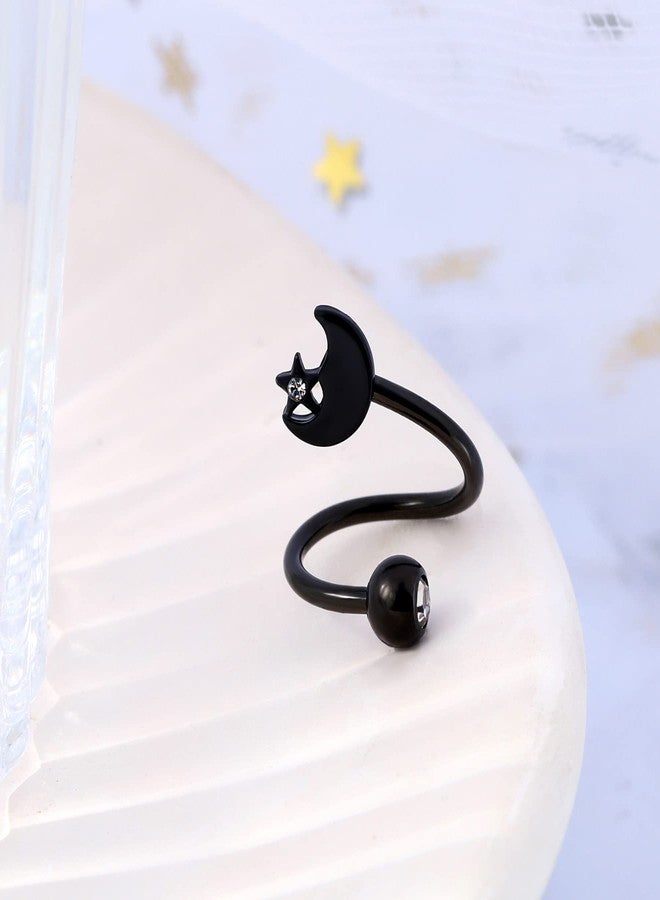 Melighting Twist Helix Earrings 16G Black Moon Cartilage Earring Clear CZ Surgical Steel 316L Star Tragus Piercing Jewelry Labret Piercing Helix Piercing Women - Image 4