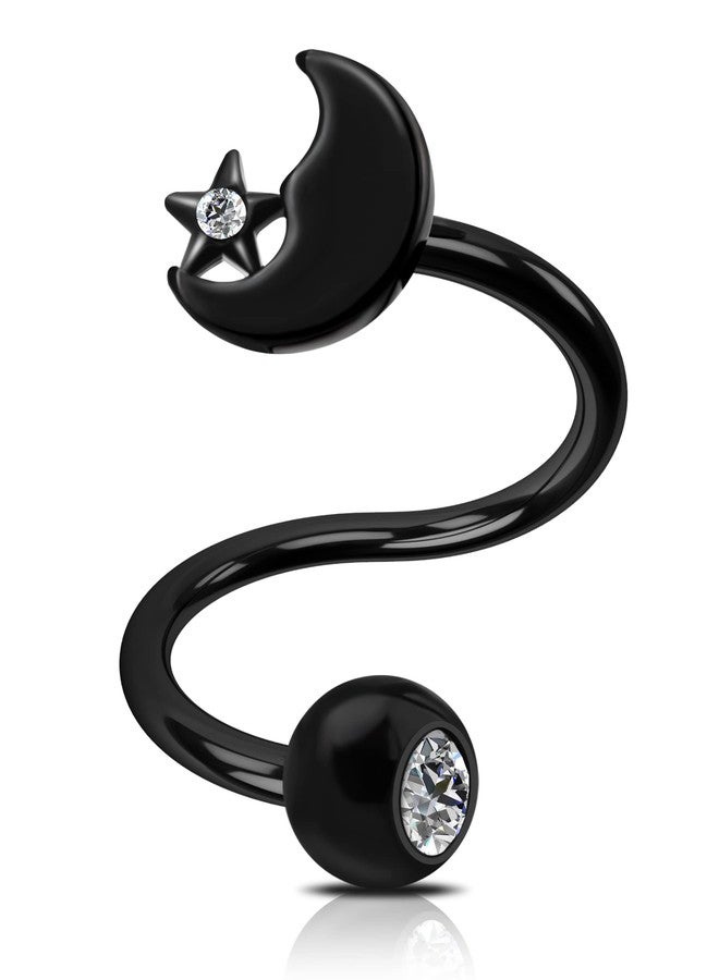 Melighting Twist Helix Earrings 16G Black Moon Cartilage Earring Clear CZ Surgical Steel 316L Star Tragus Piercing Jewelry Labret Piercing Helix Piercing Women - Image 1