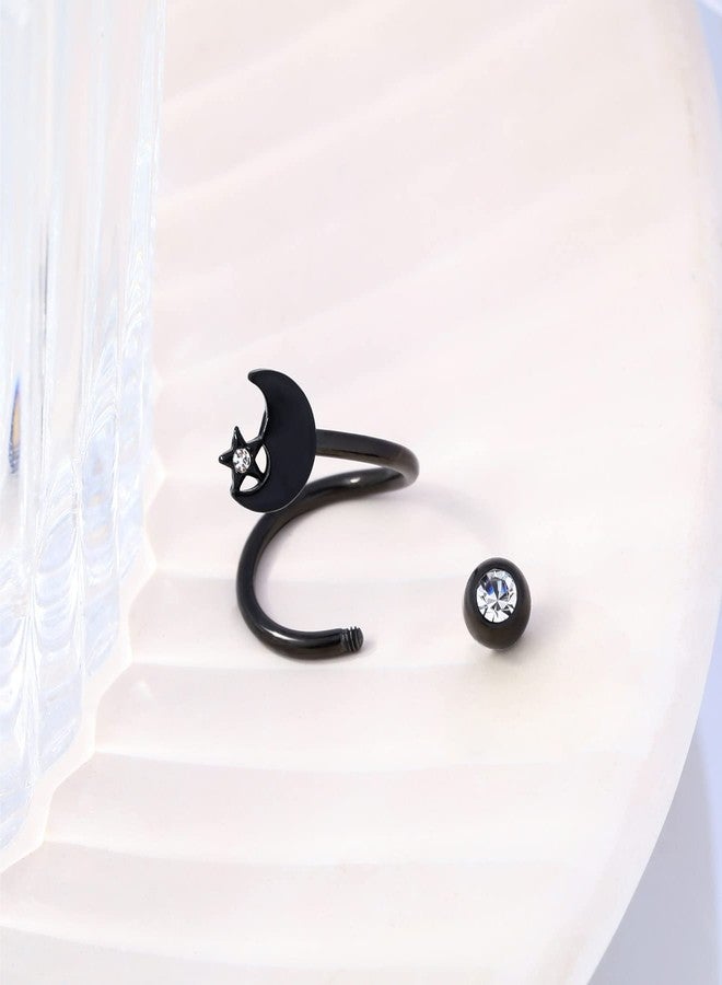 Melighting Twist Helix Earrings 16G Black Moon Cartilage Earring Clear CZ Surgical Steel 316L Star Tragus Piercing Jewelry Labret Piercing Helix Piercing Women - Image 5
