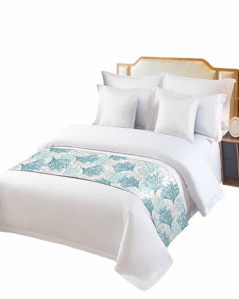 Teal Grey Coral Coastal Bed Runner 83x20 Inches for Queen Size Bed - Image 3