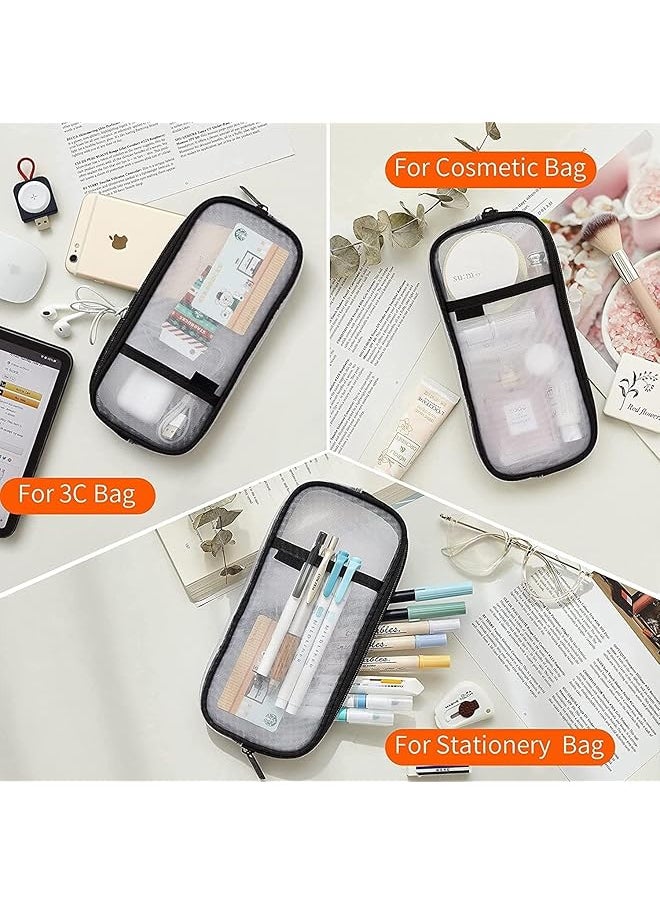 X spring Grid Mesh Pen Pencil Case Clear Mesh Pencil Pouch For Office Stationery Makeup Storage Clear Pencil Bag With Zipper Clear Pencil Case For Exams Multifonction Transparent Stationery Bag  - Image 5