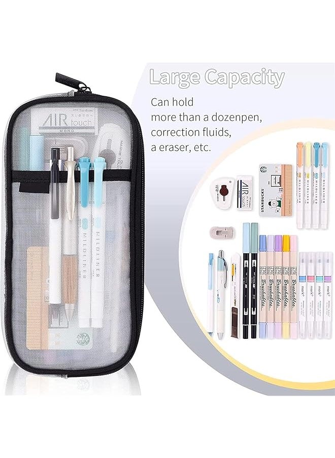 X spring Grid Mesh Pen Pencil Case Clear Mesh Pencil Pouch For Office Stationery Makeup Storage Clear Pencil Bag With Zipper Clear Pencil Case For Exams Multifonction Transparent Stationery Bag  - Image 3