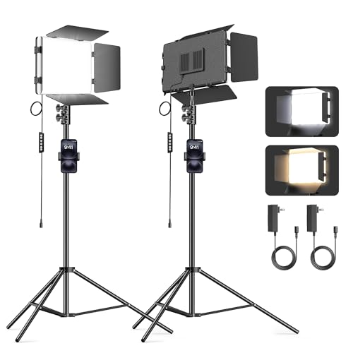Scrhot 2 Pack LED Video Light Kit 79'' Tripod Light Stand, 30W 3000Lux Photography Light with Barndoor, CRI 98+ 2500K-8500K Studio Lights Panel Podcast Lighting for Video Recording/Game Live Streaming - Image 1