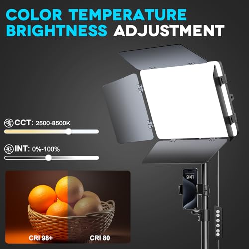 Scrhot 2 Pack LED Video Light Kit 79'' Tripod Light Stand, 30W 3000Lux Photography Light with Barndoor, CRI 98+ 2500K-8500K Studio Lights Panel Podcast Lighting for Video Recording/Game Live Streaming - Image 4