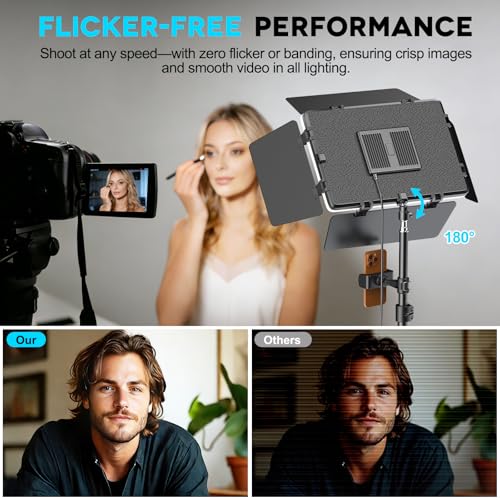 Scrhot 2 Pack LED Video Light Kit 79'' Tripod Light Stand, 30W 3000Lux Photography Light with Barndoor, CRI 98+ 2500K-8500K Studio Lights Panel Podcast Lighting for Video Recording/Game Live Streaming - Image 5