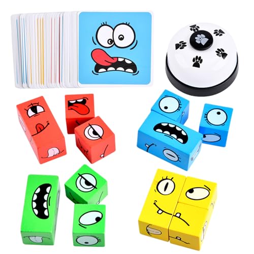 varbertos Wooden Face Changing Magic Cube Game Expression Puzzle Building Blocks Pattern Matching Game Educational Puzzles Toy Board Games for Kids and Adults with Bell - Image 1