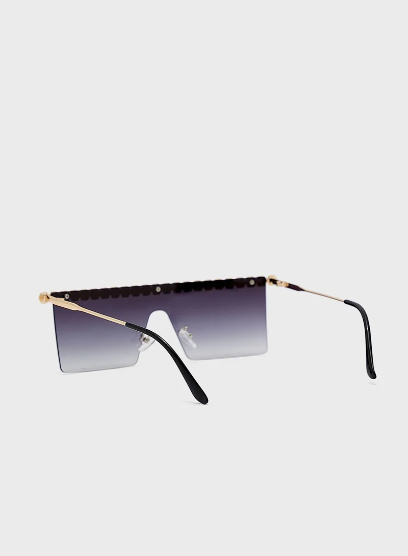 Ginger Coloured Jewel Trim Shield Sunglasses