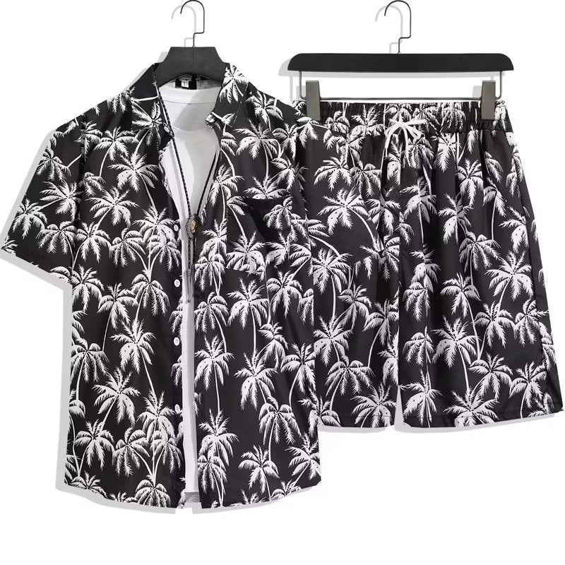 Hawaii Seaside Beach Holiday Suit Men'S Loose Plus Size Couple Fashion Brand Short-Sleeved Shirt Casual Two-Piece Set - Image 1