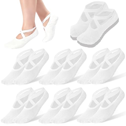 Tergy 6 Pairs Short Yoga Socks with Grip for Women Anti Skid Gripper No Slip Socks for Pilates, Barre, Dance,Yoga (US, Alpha, One Size, Regular, Regular, 6 Pairs White) - Image 1