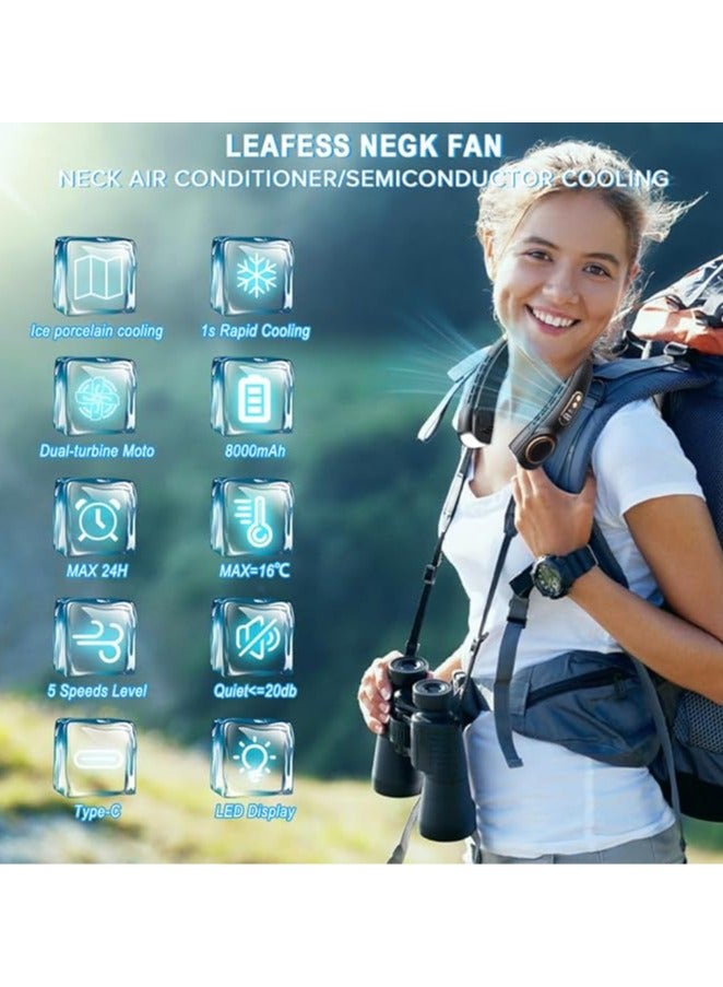 إسكدنيا مكيف عنق، مروحة عنق محمولة بسعة 4000 مللي أمبير مع تدفق هواء بارد من خال بدون شفرات USB، شحن محمول، 5 سرعات، عرض LED، مروحة شخصية للسفر الداخلي والخارجي. - Image 3