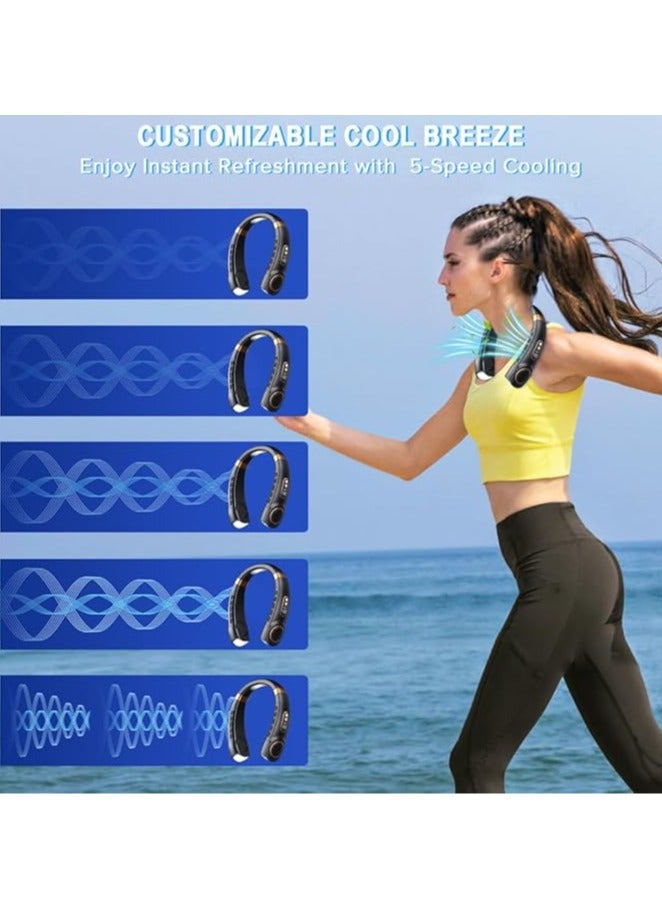 إسكدنيا مكيف عنق، مروحة عنق محمولة بسعة 4000 مللي أمبير مع تدفق هواء بارد من خال بدون شفرات USB، شحن محمول، 5 سرعات، عرض LED، مروحة شخصية للسفر الداخلي والخارجي. - Image 2