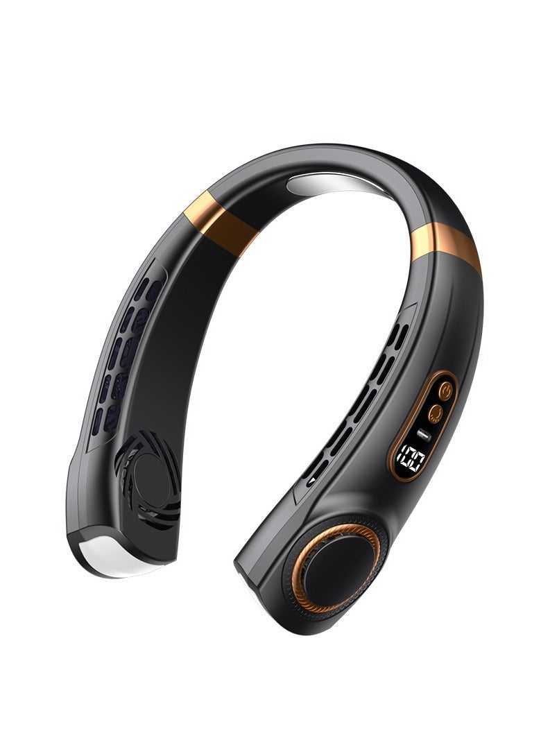 إسكدنيا مكيف عنق، مروحة عنق محمولة بسعة 4000 مللي أمبير مع تدفق هواء بارد من خال بدون شفرات USB، شحن محمول، 5 سرعات، عرض LED، مروحة شخصية للسفر الداخلي والخارجي. - Image 1