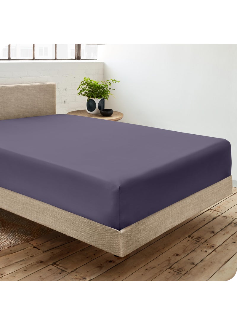 Bare Home Bare Home 100% Organic Cotton Queen Bottom Sheet - Crisp Percale Weave - Lightweight & Breathable - Deep Pocket Fitted Sheet (Queen  Dusty Purple)  - Image 2