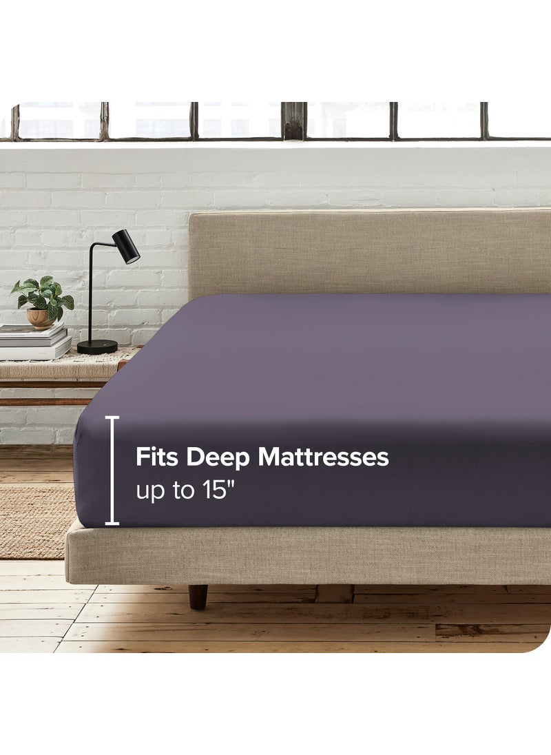 Bare Home Bare Home 100% Organic Cotton Queen Bottom Sheet - Crisp Percale Weave - Lightweight & Breathable - Deep Pocket Fitted Sheet (Queen  Dusty Purple)  - Image 3