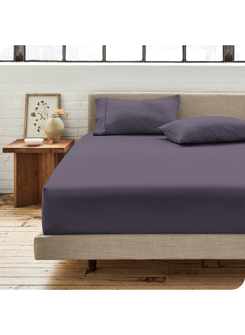 Bare Home Bare Home 100% Organic Cotton Queen Bottom Sheet - Crisp Percale Weave - Lightweight & Breathable - Deep Pocket Fitted Sheet (Queen  Dusty Purple)  - Image 1