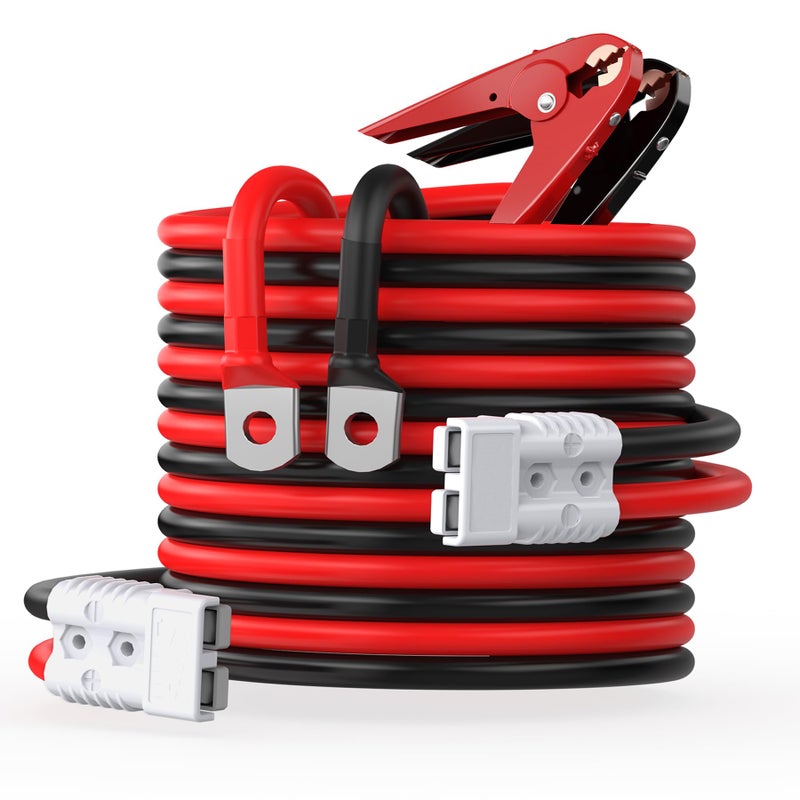 NOONE Heavy Duty Jumper Cables for Diesel Trucks  1 Gauge 25 Feet extra long Booster Battery Cables with Permanent Installation kit and Quick Connect Plug for Car SUV