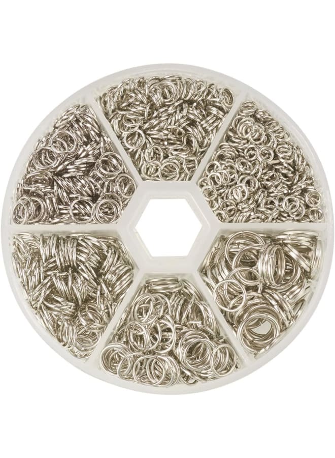 Elite 1745pcs 4 5 6 7 8 10mm Iron Jump Rings for Earring Bracelet Necklace Jewelry Making, Platinum - Image 1