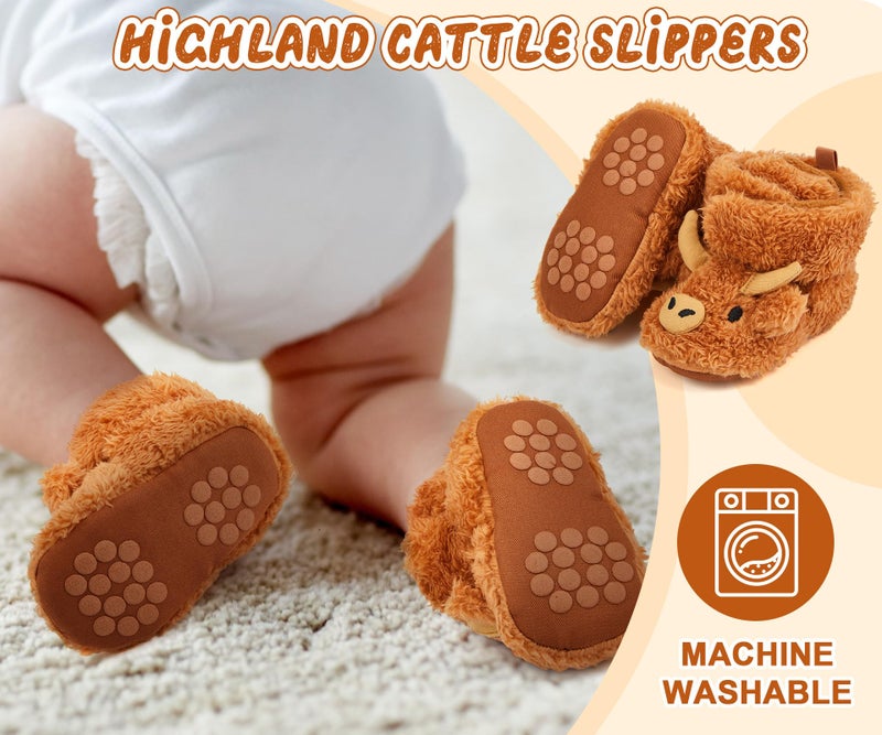ShinyMatch Highland Baby Booties Newborn Baby Shoes Unisex Infant Slippers for Toddler Infant Girl Boy(6-12 Months,Highland Cow,Yellow) - Image 2