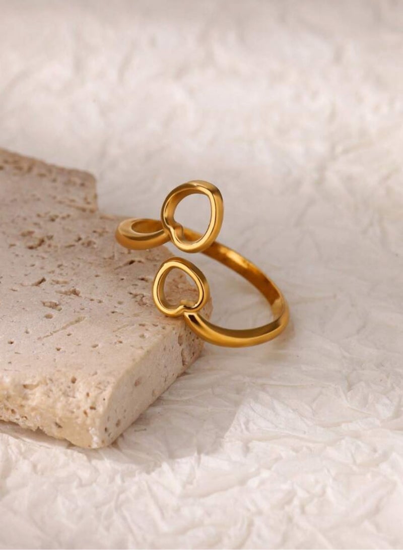 إيكوال خاتم نسائي من الاستانلس ستيل مطلي باللون الذهبي بمقاس موحد - Image 2