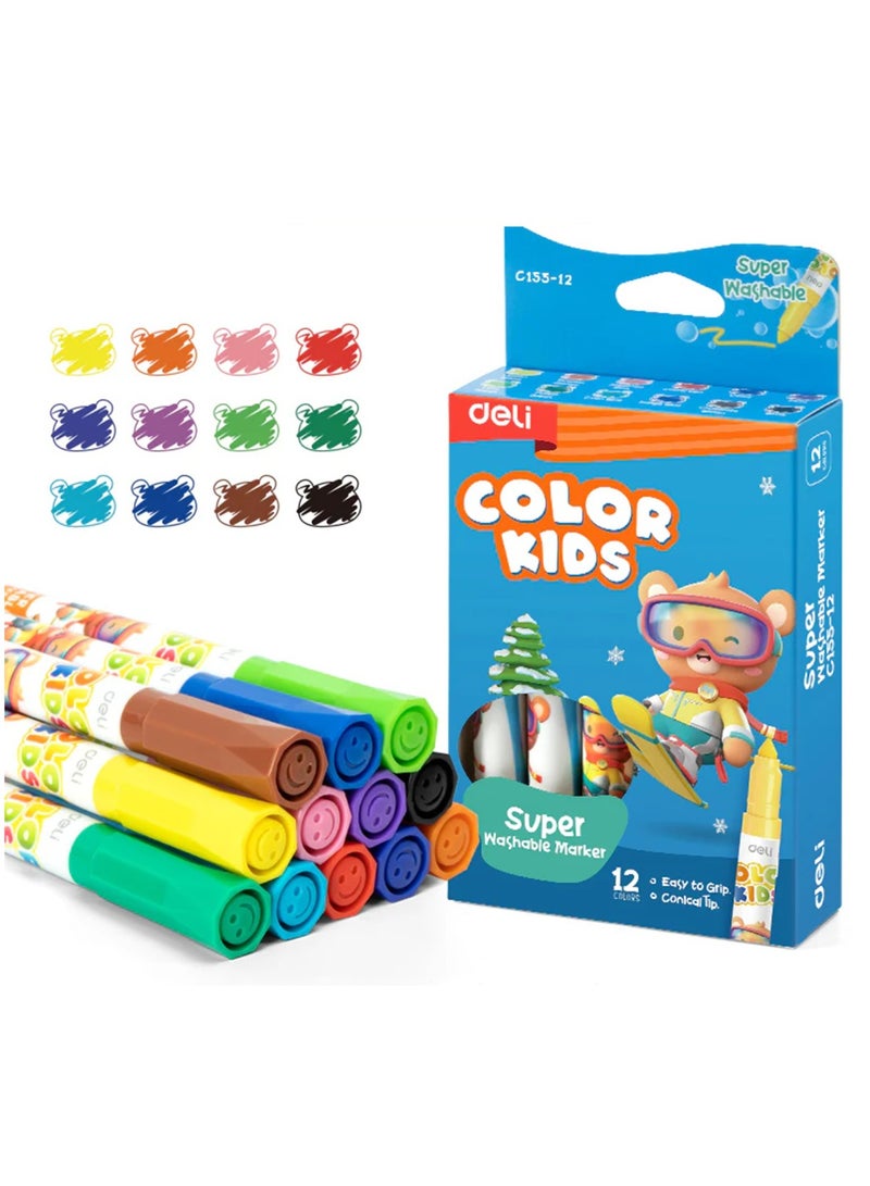 Deli 12 قطعة من أقلام التلوين القابلة للغسل متعددة الألوان - Image 1