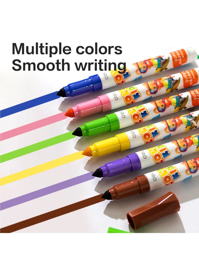 Deli 12 قطعة من أقلام التلوين القابلة للغسل متعددة الألوان - Image 3