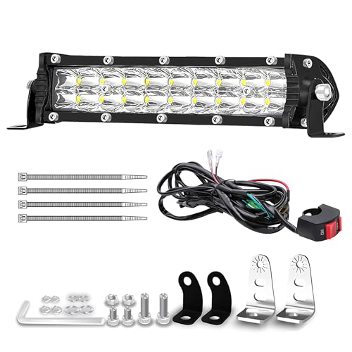 SAN YOUNG 7 Inch Dirt Bike Light Bar, 60W 6000lm Motorcycle LED Headlight Kit with 12V Wiring Harness and Switch, Mounting Brackets Universal for 7/8" Handlebars CRF XR TTR KLX Pit Bike - Image 1