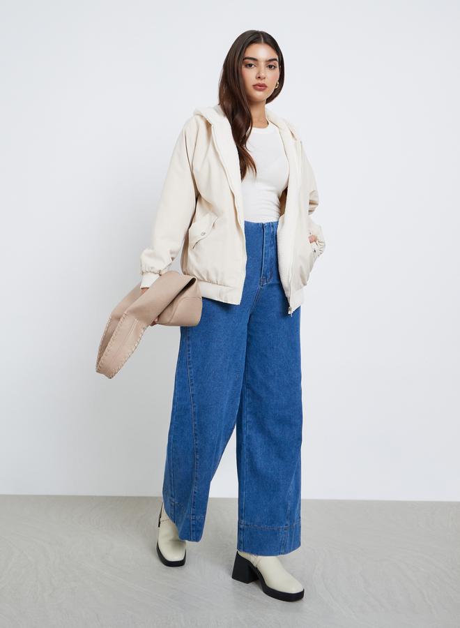 Styli Women Cream Hooded Bomber Jacket - Image 2