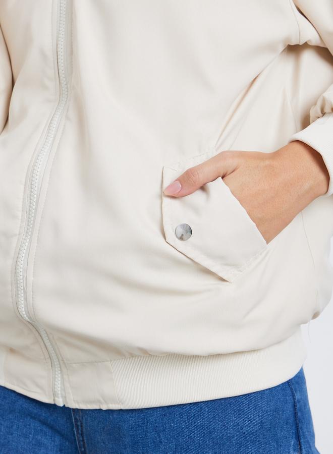 Styli Women Cream Hooded Bomber Jacket - Image 4