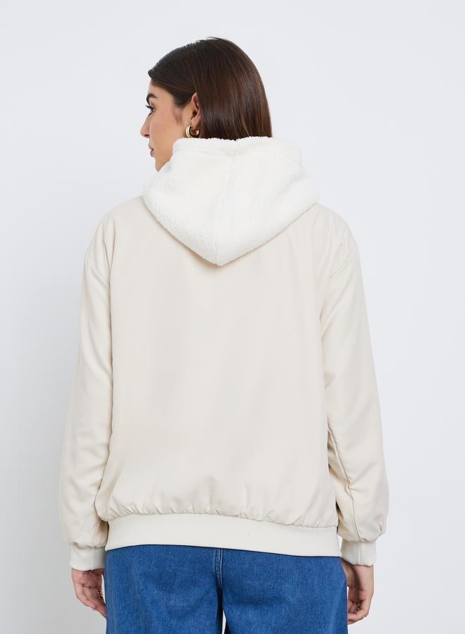 Styli Women Cream Hooded Bomber Jacket - Image 5