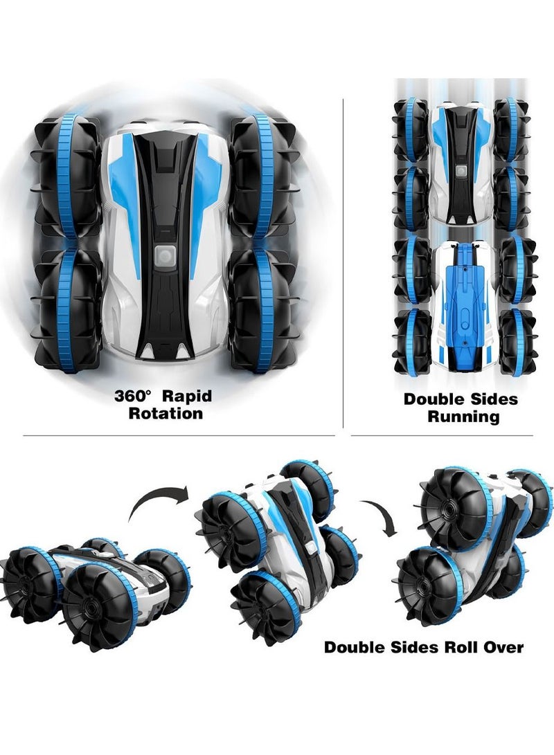 MARGOUN Rc Stunt Car 4WD Remote Vehicle With Double Sided 360 Degrees Rotating Blue - Image 3
