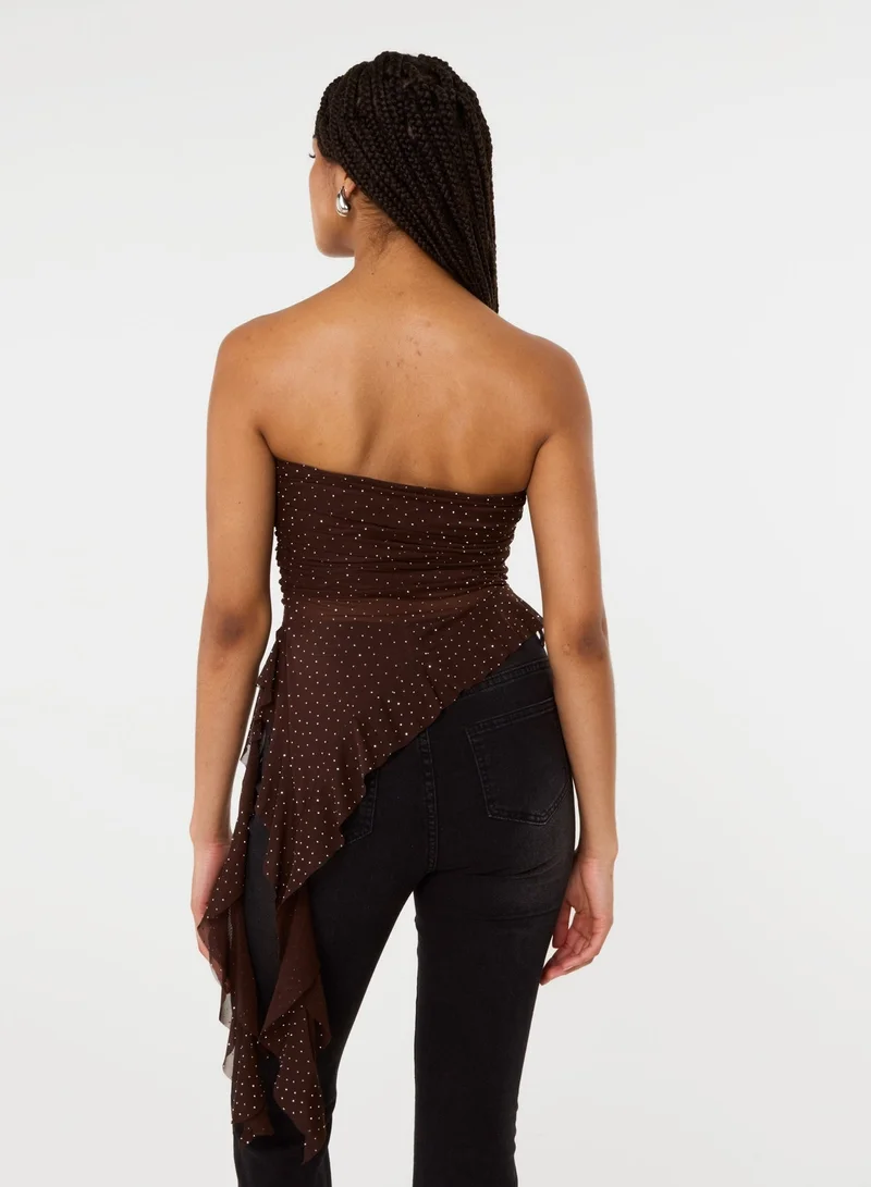 Pink Vanilla Asymmetric Diamante Bandeau Top