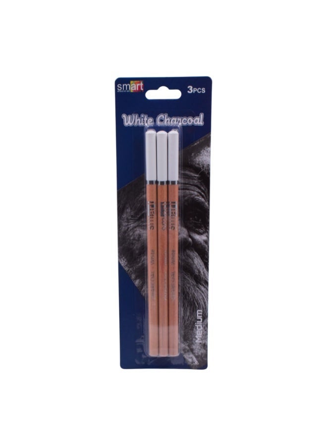 Smart White Charcoal Medium Pencils (Pack Of 3) By Smart For Art - Image 1