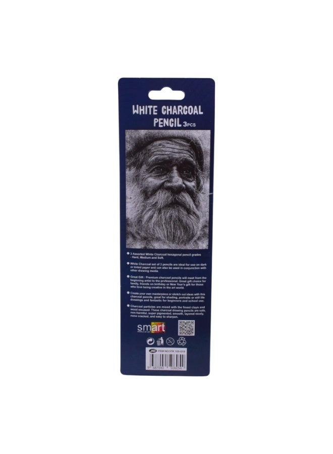 Smart White Charcoal Medium Pencils (Pack Of 3) By Smart For Art - Image 2