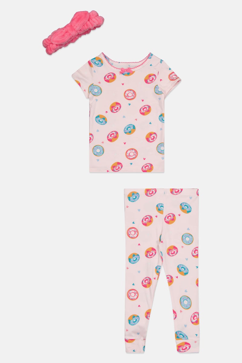 Betsey Johnson Toddlers Girl 3 Pieces Allover Print Pyjama Top And Bottom With Headband Set, Multicolor - Image 1