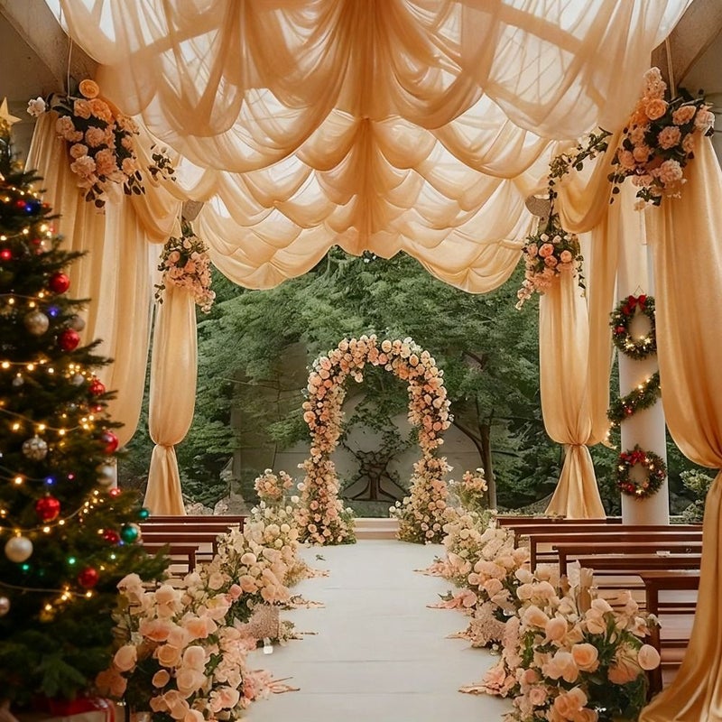 Light Gold Mesh Roll 75 ft for Wedding Arch Decorations - Image 1