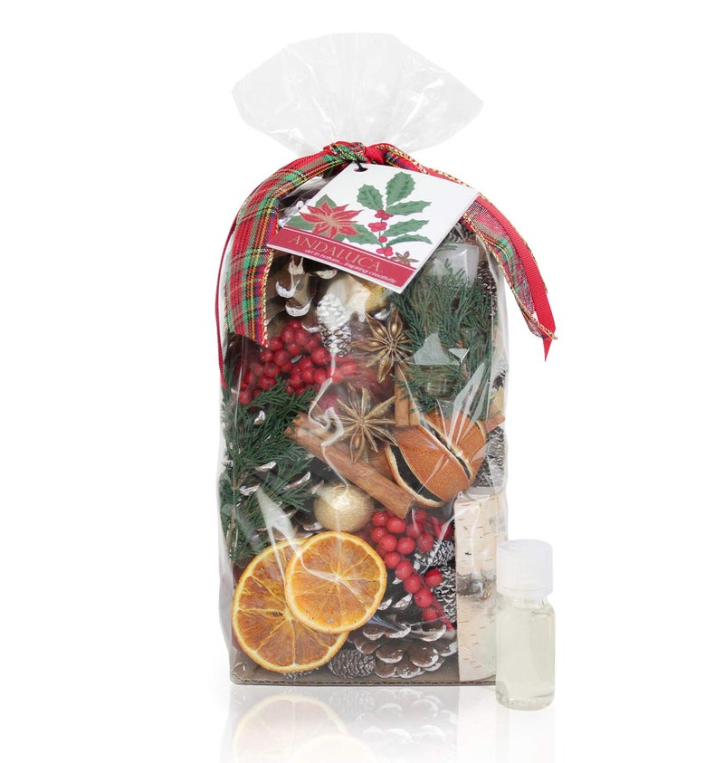 ANDALUCA Holiday Memories Potpourri Made in California Large 20 oz Bag Fragrance Vial Scents of Orange Zest Sparkling Cassis and Clove