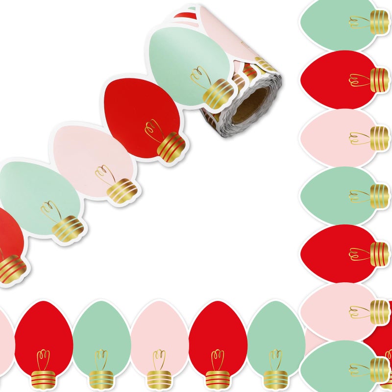 Whaline 328Ft Christmas Bulletin Board Border Red Pink Green Xmas Light Die Cut Trim Border Roll for Christmas Winter Classroom Home Party Supplies
