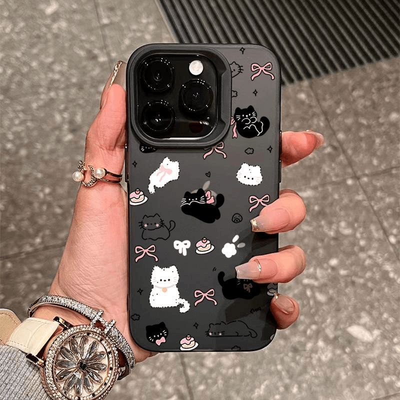 Apple iPhone 16 Pro Max Phone Case, Cute Kitten Bow Drop-Proof Soft Case (Transparent Black) - Image 2