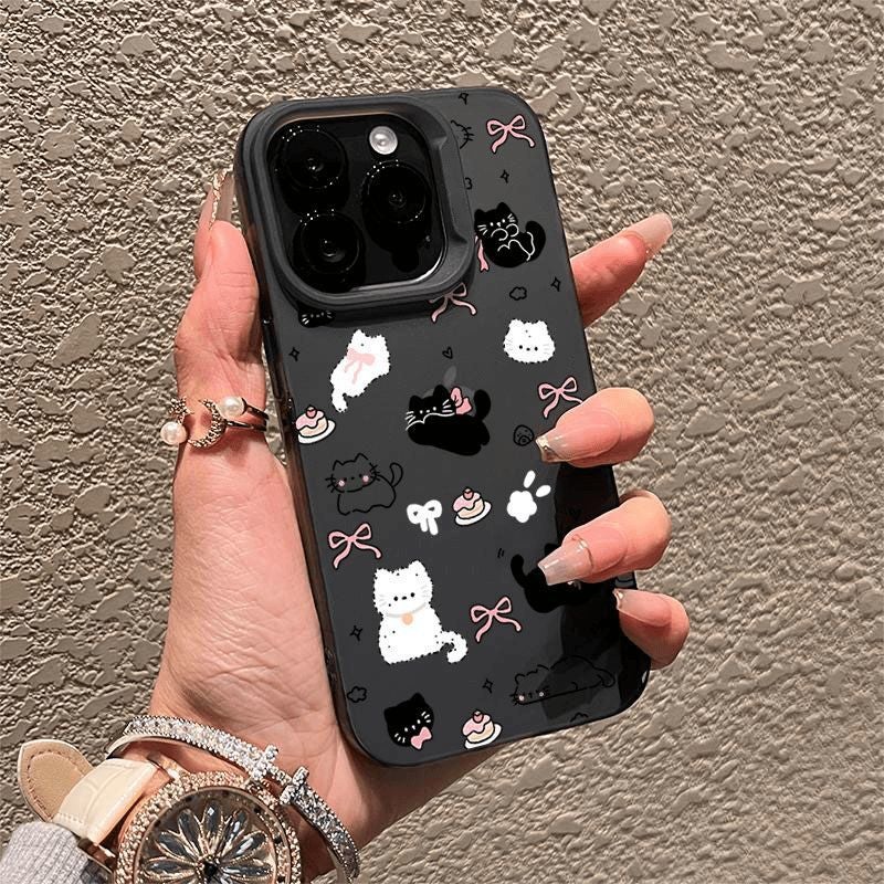 Apple iPhone 16 Pro Max Phone Case, Cute Kitten Bow Drop-Proof Soft Case (Transparent Black) - Image 1