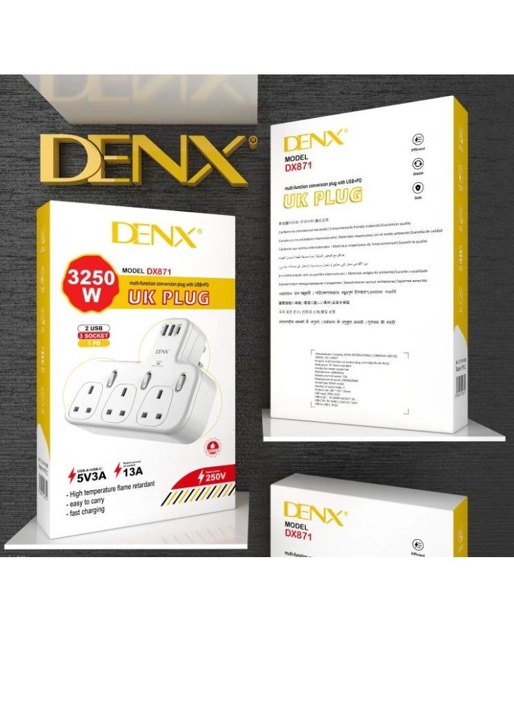 Denx Wall Power Strip With 3 Triple Outlets, Two Usb Ports, And A Pd Port That Supports Fast Charging/Dx871 - Image 3
