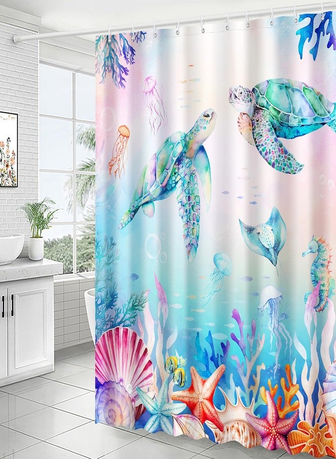 JWXCBIM Colorful Sea Turtles Shower Curtain, Ocean Nautical Bathroom Shower Curtain Decorative Set, Waterproof Polyester Fabric Bath Curtain with 12 Hooks 72x72 inches - Image 2